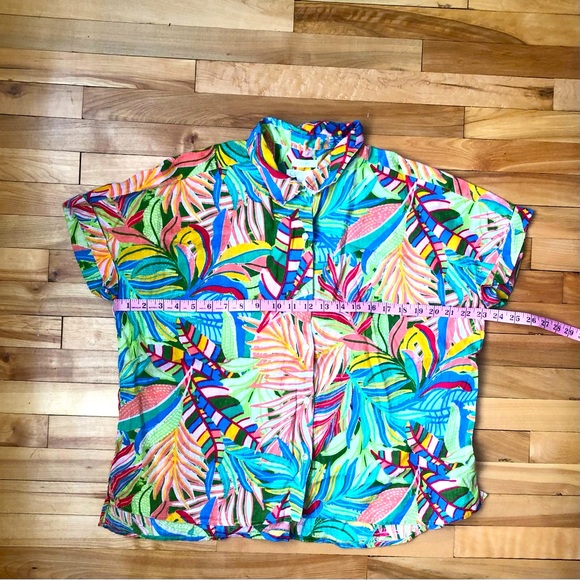 C&C California Colorful Hawaiian-Style Button-Up Linen Women's Shirt Size L - Picture 3 of 10
